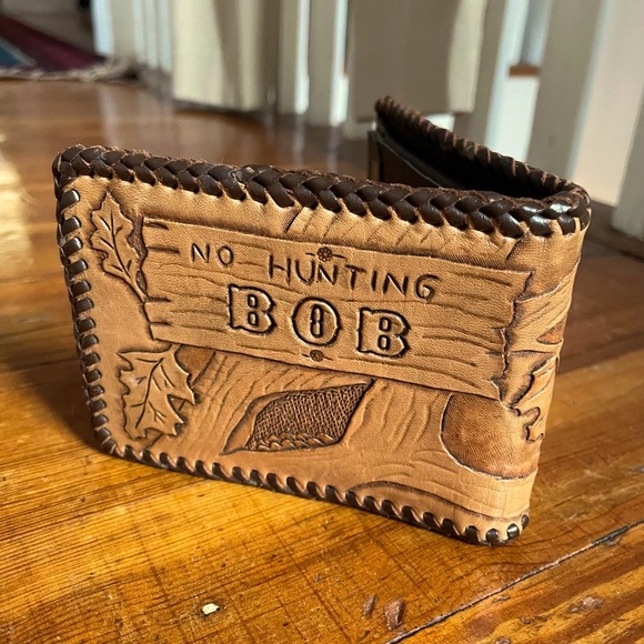 Wallet Hand-Tooled Vintage Carved Leather BOB Hunting - Picture 2 of 4